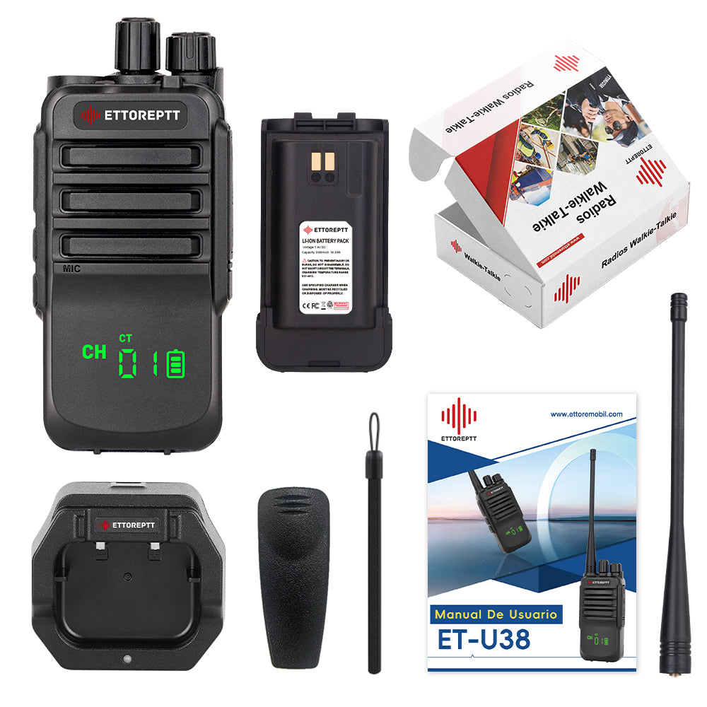 Radio Portatil ETTOREPTT ET-U38 UHF Analógico Profesional Walkie Talkie