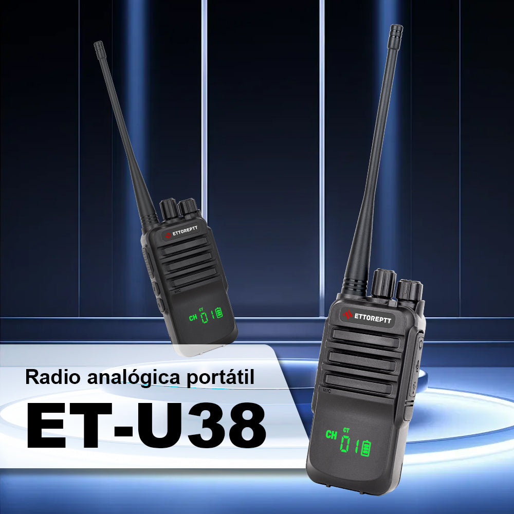 Radio Portatil ETTOREPTT ET-U38 UHF Analógico Profesional Walkie Talkie